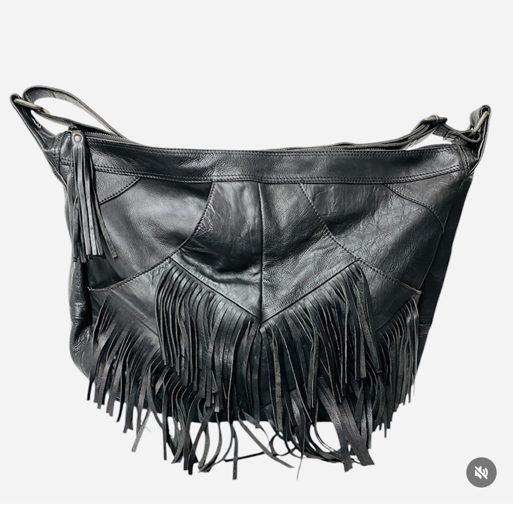 Dara Black Fringe Leather Shoulder Bag